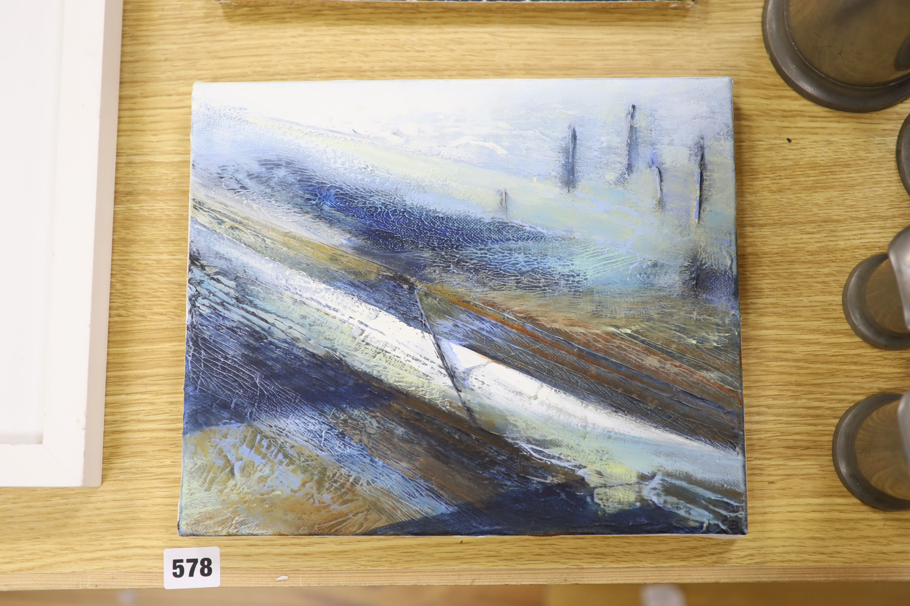 Catherine Barnes, oil on canvas, 'On Moving Waters', signed verso, 26 x 30cm, unframed